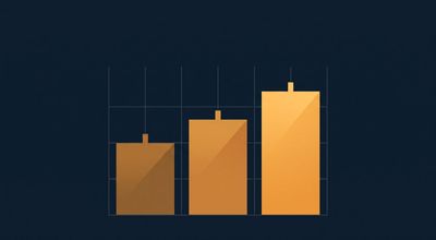 Three geometric bars rising in height from left to right in graduating amber tones, each notched at its top edge.