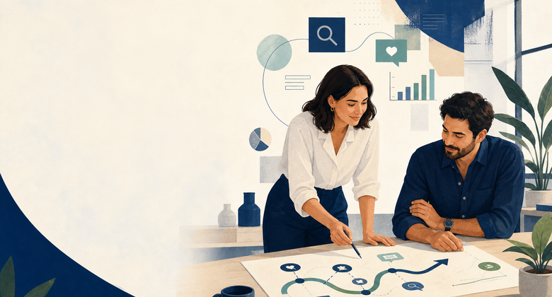 A Tampa business owner and marketing strategist mapping a digital campaign together