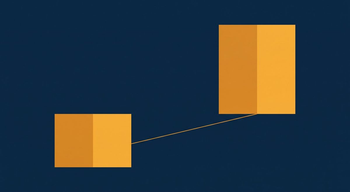 Two revenue blocks side by side, the right one both taller and wider, showing growth in order count and order value at once.