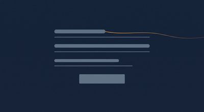 An abstract form of three input lines and a button, a thin amber line trailing off the frame from the topmost field.