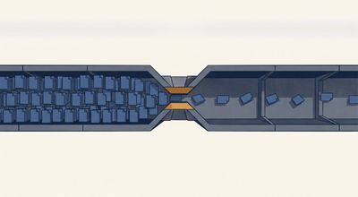 A narrow pipeline constricted at its midpoint, a dense queue of page shapes backed up on one side and a trickle passing through.