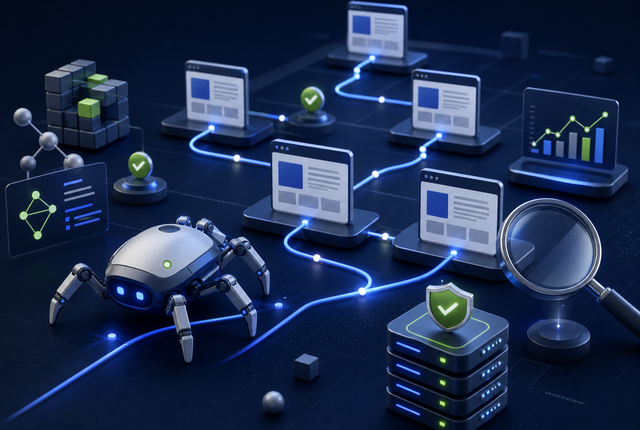 Search crawler path connecting website pages with validation checkpoints and a protected server
