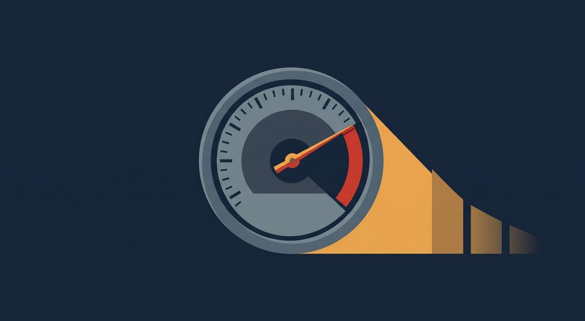 An analog pressure gauge with its needle pushed just past a red threshold marker, casting a long amber shadow.