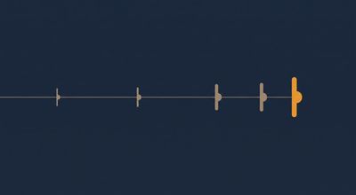 A horizontal timeline with three markers spaced from far past to present, each closer to an amber point at the right.